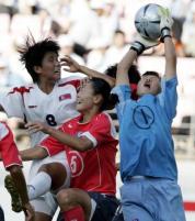 Korea's Jung-Mai gets the ball